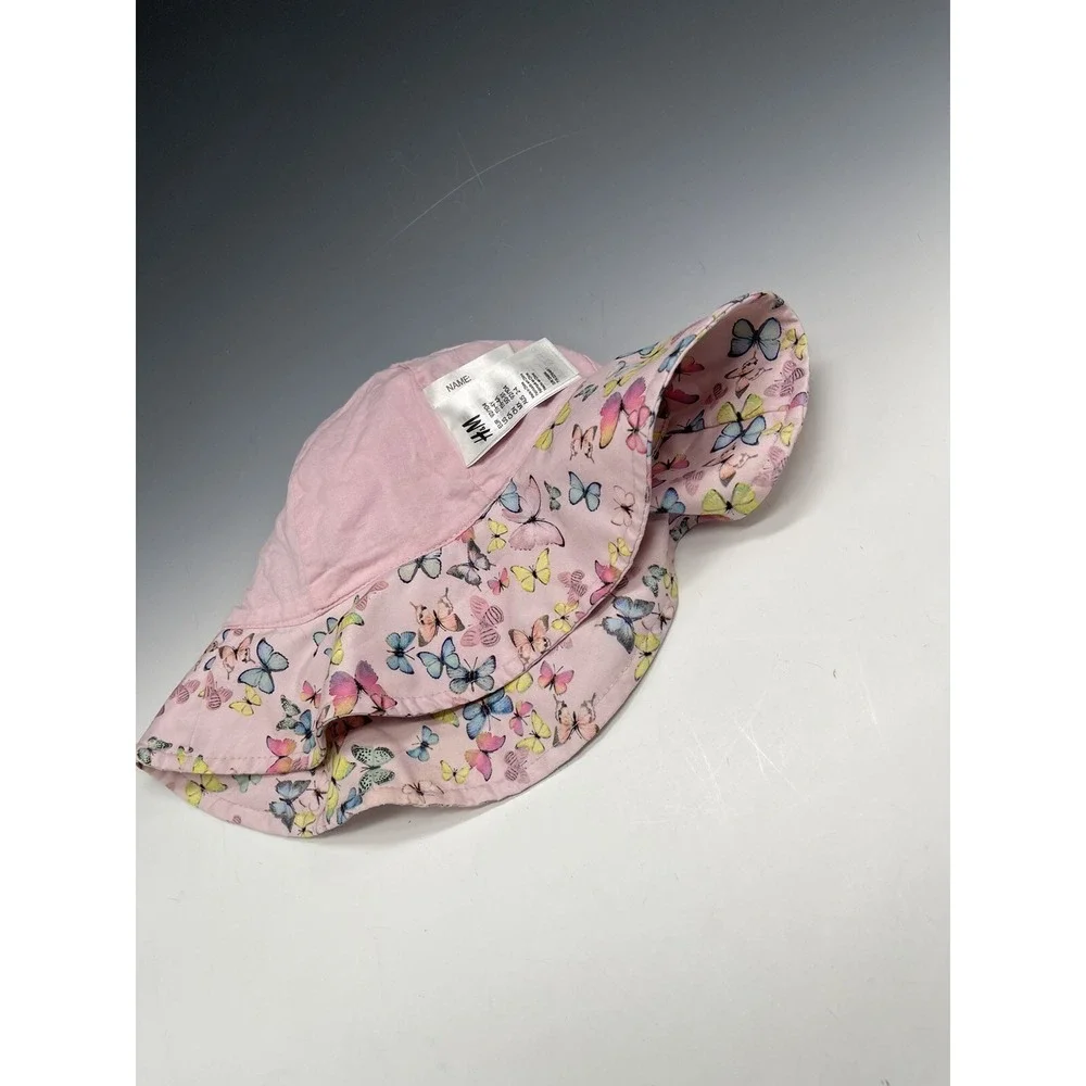 H&M Hat‎  1 1/2 - 4 Y Girls Bucket Hat Sun Pink Butterflies Bow Kids